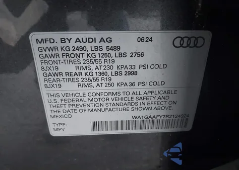 2024 Audi Q5 Premium 45 Tfsi S Line Quattro z USA, uszkodzony, nr VIN WA1GAAFY7R2124924